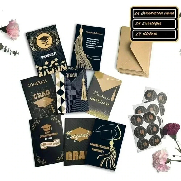 Graduation Cards with Envelopes and Gold Foil, 24 Pack Bulk with envelopes - Picture 6 of 8